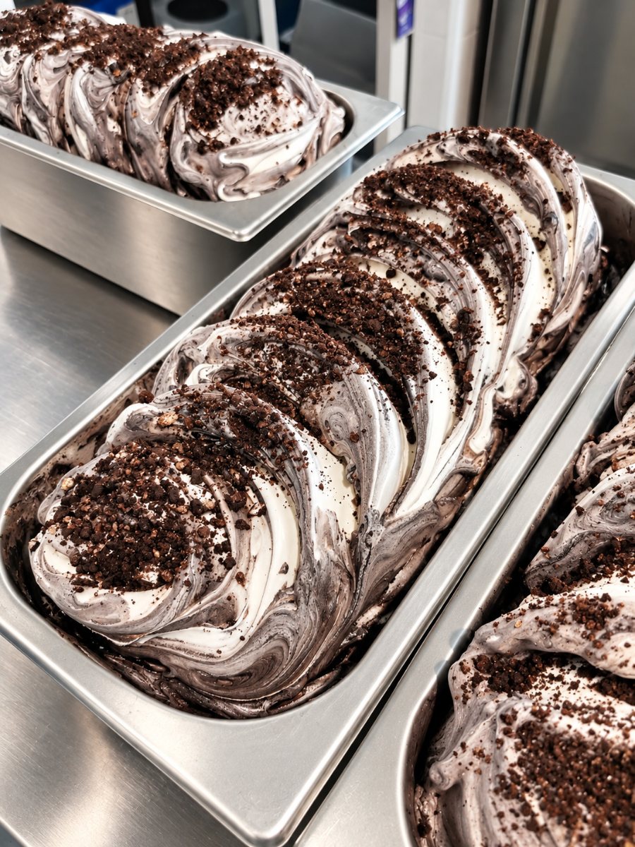 Frisch abgefüllte Wanne Stracciatella
